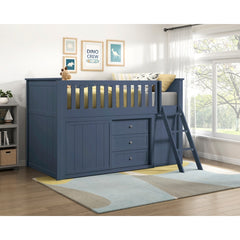Nora Blue Low Loft Bunk With Bookcase And 2 Dressers - Ornate Home