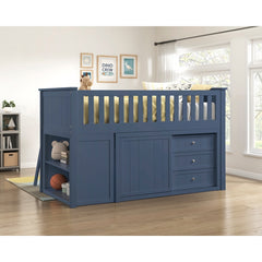 Nora Blue Low Loft Bunk With Bookcase And 2 Dressers - Ornate Home