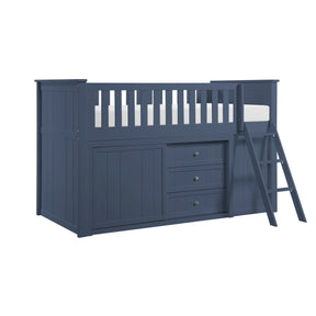 Nora Blue Low Loft Bunk With Bookcase And 2 Dressers - Ornate Home