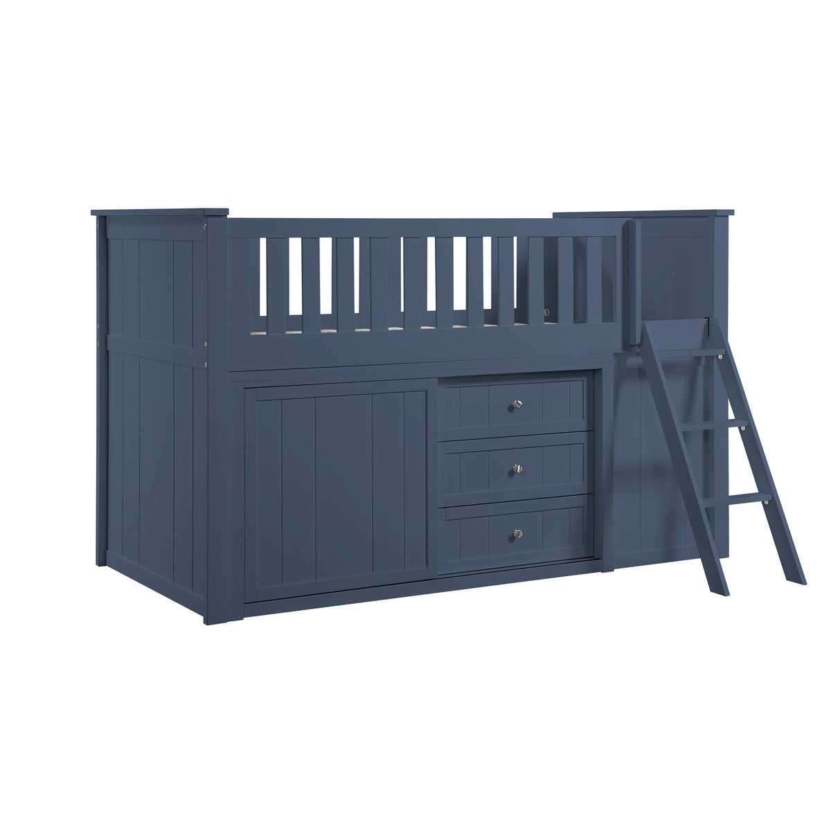 Nora Blue Low Loft Bunk With Bookcase And 2 Dressers - Ornate Home
