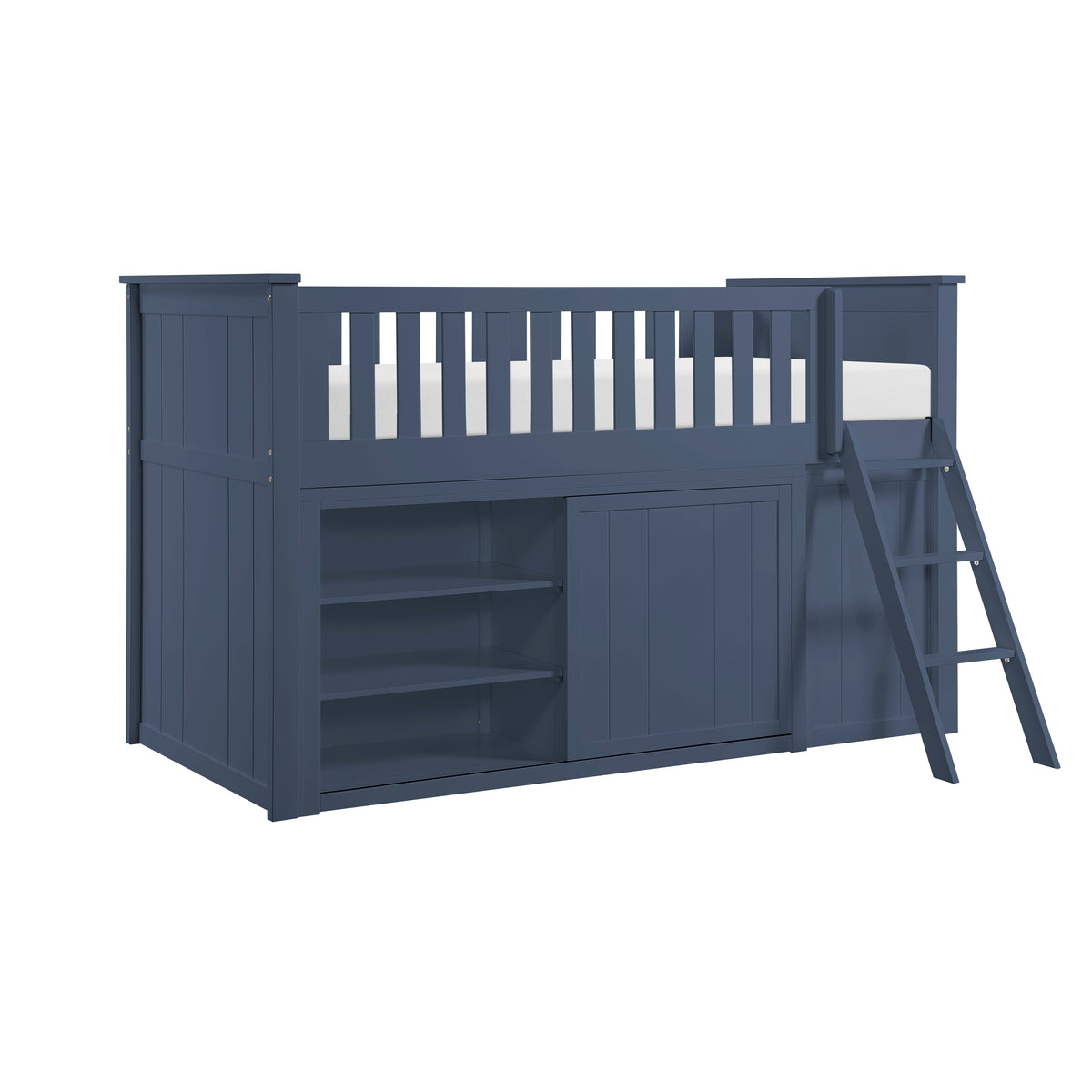 Nora Blue Low Loft Bunk With Bookcase And 2 Dressers - Ornate Home