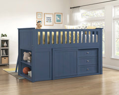 Nora Blue Low Loft Bunk With Bookcase And 2 Dressers - Ornate Home