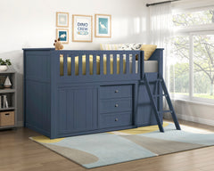 Nora Blue Low Loft Bunk With Bookcase And Dresser - Ornate Home
