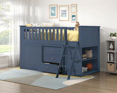 Nora Blue Low Loft Bunk With Bookcase And Dresser - Ornate Home