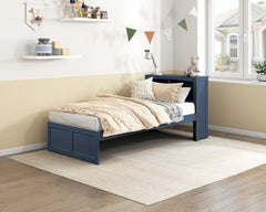 Nora Blue Twin Platform Bed Bookcase - Ornate Home