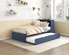 Nora Blue Twin Platform Bed Bookcase - Ornate Home