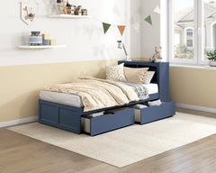 Nora Blue Twin Platform Bed Bookcase - Ornate Home
