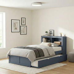 Nora Blue Twin Platform Bed Bookcase - Ornate Home