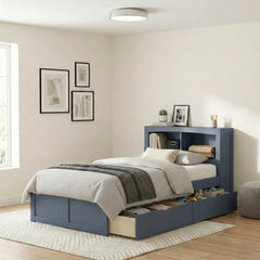 Nora Blue Twin Platform Bed Bookcase - Ornate Home