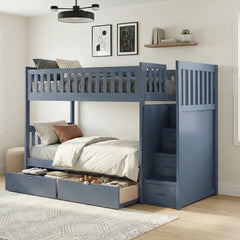 Nora Blue Twin Step Bunk Bed - Ornate Home