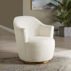 Nora White Boucle Upholstered Swivel Chair - Ornate Home