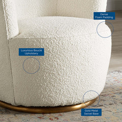 Nora White Boucle Upholstered Swivel Chair - Ornate Home
