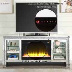Noralie 59" TV Stand w/ LED Glass Shelves & Fireplace Insert - Ornate Home