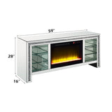 Noralie 59" TV Stand w/ LED Glass Shelves & Fireplace Insert - Ornate Home