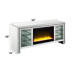 Noralie 59" TV Stand w/ LED Glass Shelves & Fireplace Insert - Ornate Home