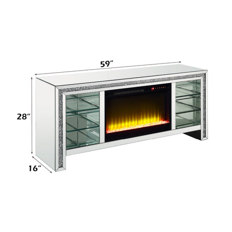 Noralie 59" TV Stand w/ LED Glass Shelves & Fireplace Insert - Ornate Home
