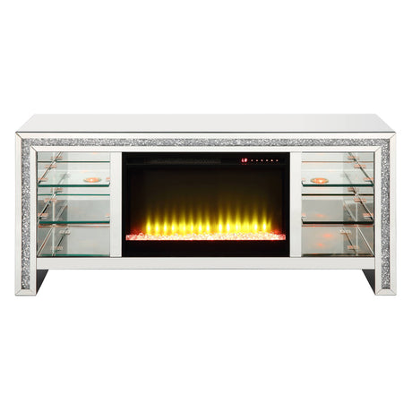 Noralie 59" TV Stand w/ LED Glass Shelves & Fireplace Insert - Ornate Home