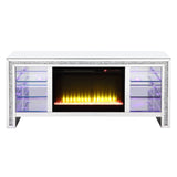 Noralie 59" TV Stand w/ LED Glass Shelves & Fireplace Insert - Ornate Home