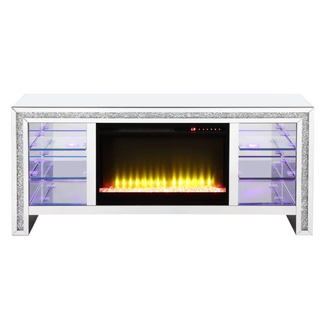 Noralie 59" TV Stand w/ LED Glass Shelves & Fireplace Insert - Ornate Home