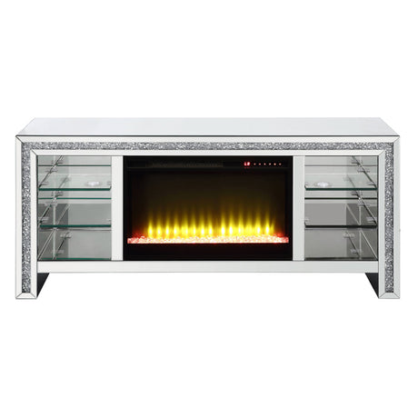 Noralie 59" TV Stand w/ LED Glass Shelves & Fireplace Insert - Ornate Home