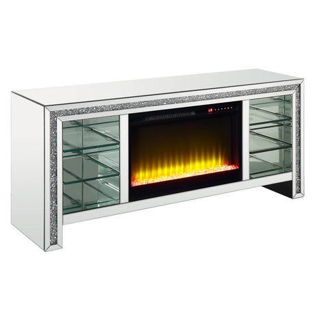 Noralie 59" TV Stand w/ LED Glass Shelves & Fireplace Insert - Ornate Home