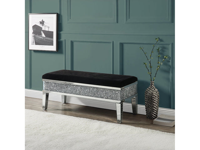 Noralie Black Faux Leather Glam Style Storage Bench - Ornate Home