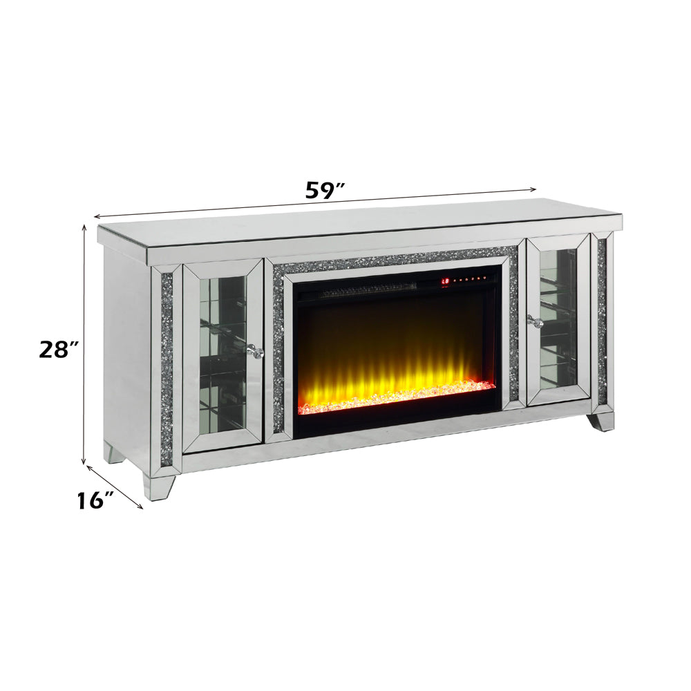Noralie Full Side Panels Faux Diamonds TV Stand W/Fireplace - Ornate Home
