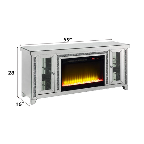 Noralie Full Side Panels Faux Diamonds TV Stand W/Fireplace - Ornate Home