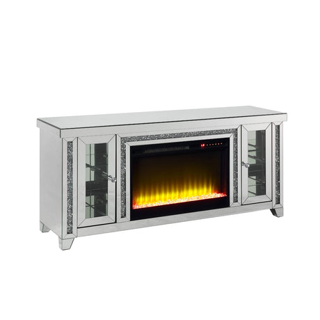 Noralie Full Side Panels Faux Diamonds TV Stand W/Fireplace - Ornate Home