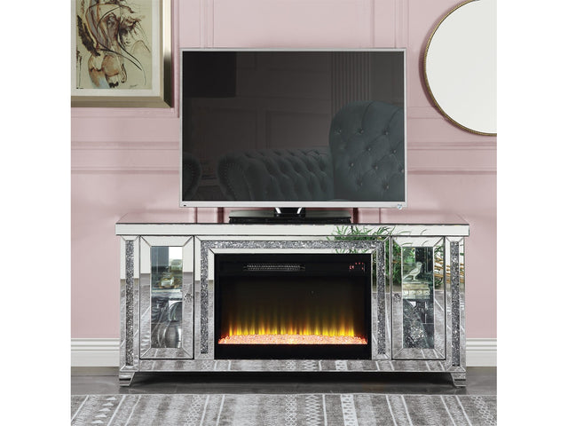 Noralie Full Side Panels Faux Diamonds TV Stand W/Fireplace - Ornate Home