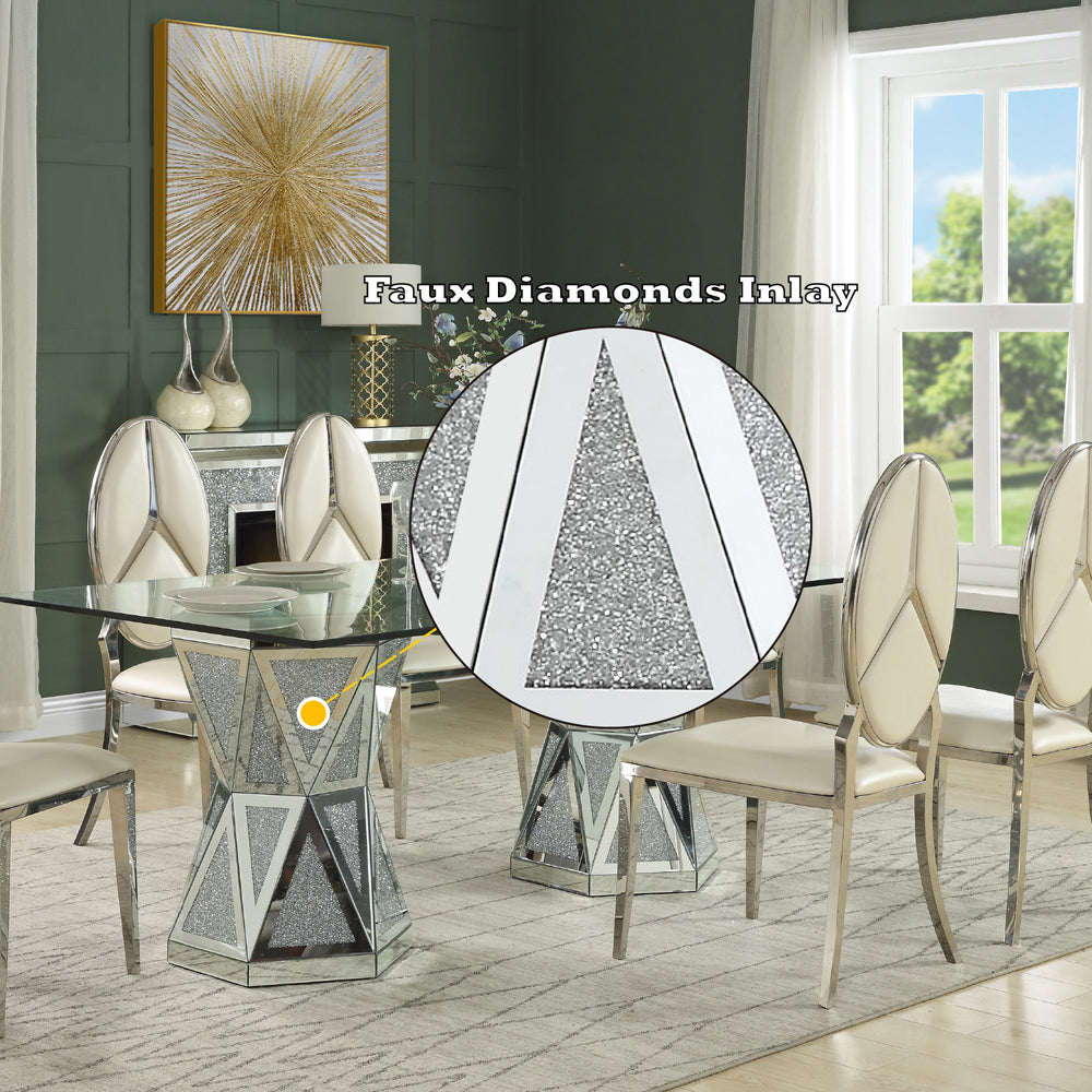 Noralie Glam Dining Table Hourglass Shape Double Base hexagon - Ornate Home