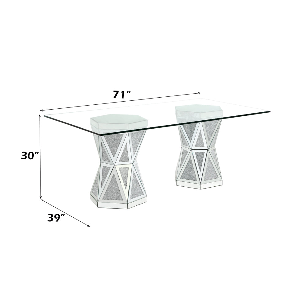 Noralie Glam Dining Table Hourglass Shape Double Base hexagon - Ornate Home