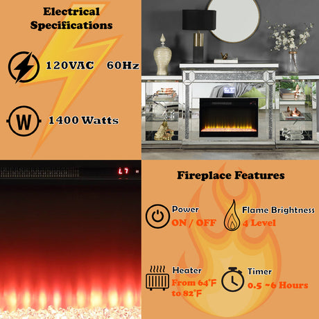 Noralie Glam Style LED Fireplace w/ Bluetooth - Ornate Home