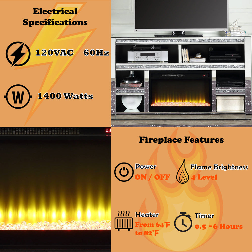 Noralie Layered Openings Faux Diamonds TV Stand W/Fireplace - Ornate Home