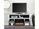 Noralie Layered Openings Faux Diamonds TV Stand W/Fireplace - Ornate Home