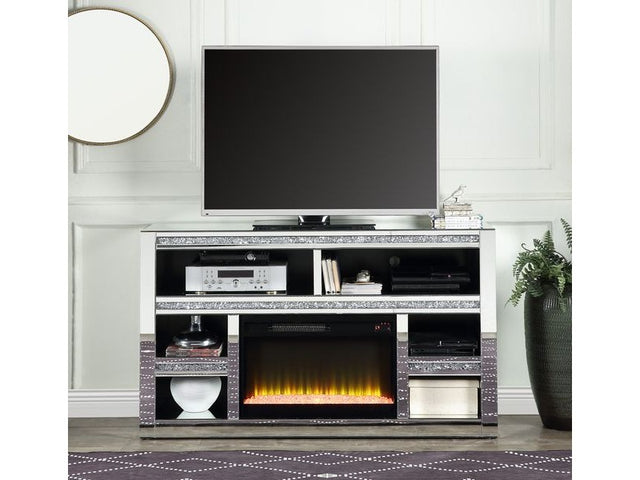 Noralie Layered Openings Faux Diamonds TV Stand W/Fireplace - Ornate Home