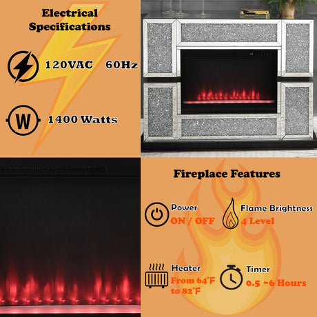 Noralie Mirrored & Faux Crystals Fireplace / Insert (48" W) - Ornate Home