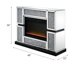 Noralie Mirrored & Faux Crystals Fireplace / Insert (48" W) - Ornate Home