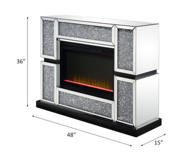 Noralie Mirrored & Faux Crystals Fireplace / Insert (48" W) - Ornate Home