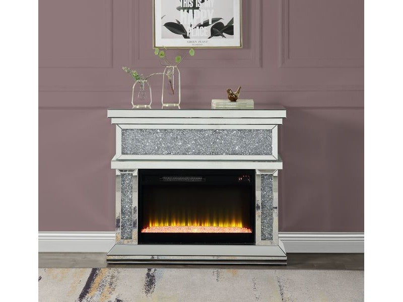 Noralie Mirrored & Faux Crystals Fireplace w/ Insert (39"W) - Ornate Home