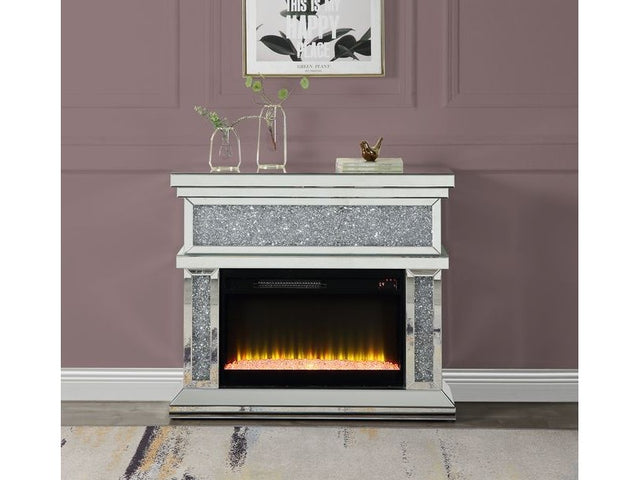 Noralie Mirrored & Faux Crystals Fireplace w/ Insert (39"W) - Ornate Home