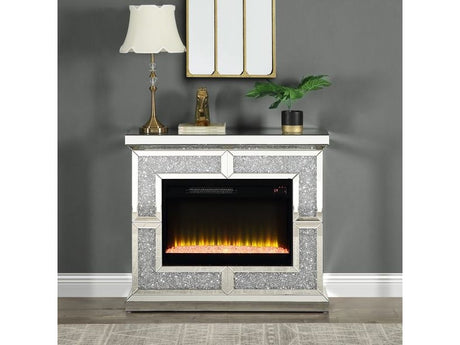Noralie Mirrored & Faux Crystals Fireplace w/ Insert (41"W) - Ornate Home