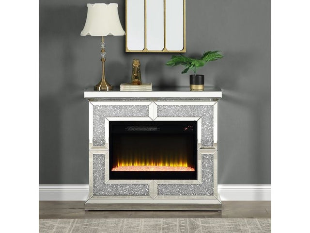 Noralie Mirrored & Faux Crystals Fireplace w/ Insert (41"W) - Ornate Home