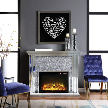 Noralie Mirrored & Faux Diamond Fireplace w/ Insert (47" W) - Ornate Home