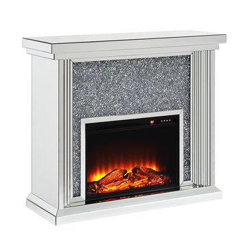 Noralie Mirrored & Faux Diamond Fireplace w/ Insert (47" W) - Ornate Home