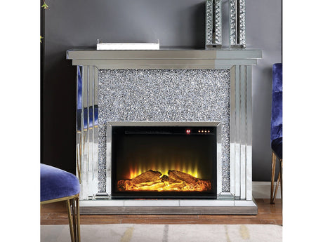 Noralie Mirrored & Faux Diamond Fireplace w/ Insert (47" W) - Ornate Home