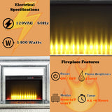 Noralie Mirrored & Faux Diamond Fireplace w / Insert (49" W) - Ornate Home