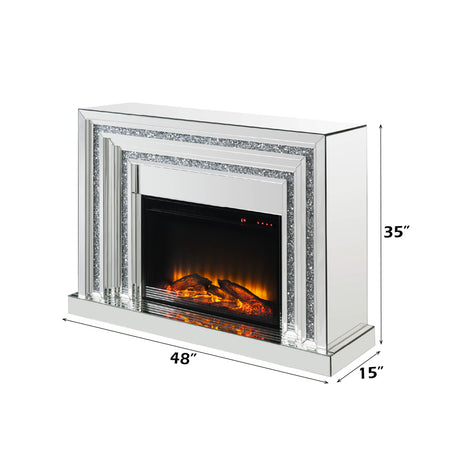 Noralie Mirrored & Faux Diamond Fireplace w / Insert (49" W) - Ornate Home