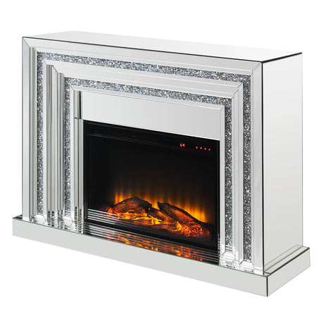 Noralie Mirrored & Faux Diamond Fireplace w / Insert (49" W) - Ornate Home