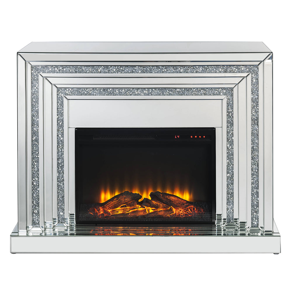 Noralie Mirrored & Faux Diamond Fireplace w / Insert (49" W) - Ornate Home